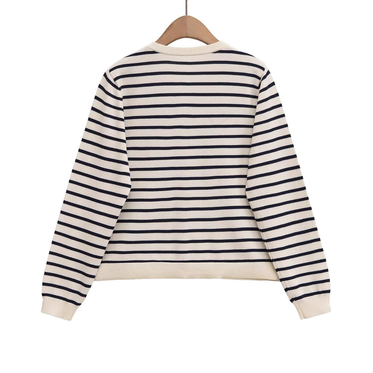 Women's Striped Lightweight Cardigan with Round Neckline and Decorative Buttons Fashion Glam
