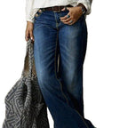Women's high-waisted wide denim trousers with decorative button placket and casual flare Fashion Glam