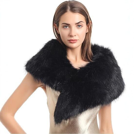 Ladies luxurious faux fur stole in loop design with voluminous shawl collar Fashion Glam