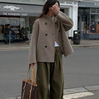 Women Short Double-Breasted Wool Blend Coat with Stand-Up Collar Fashion Glam