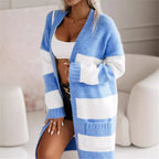 Women's casual knitted coat with large stripes Fashion Glam