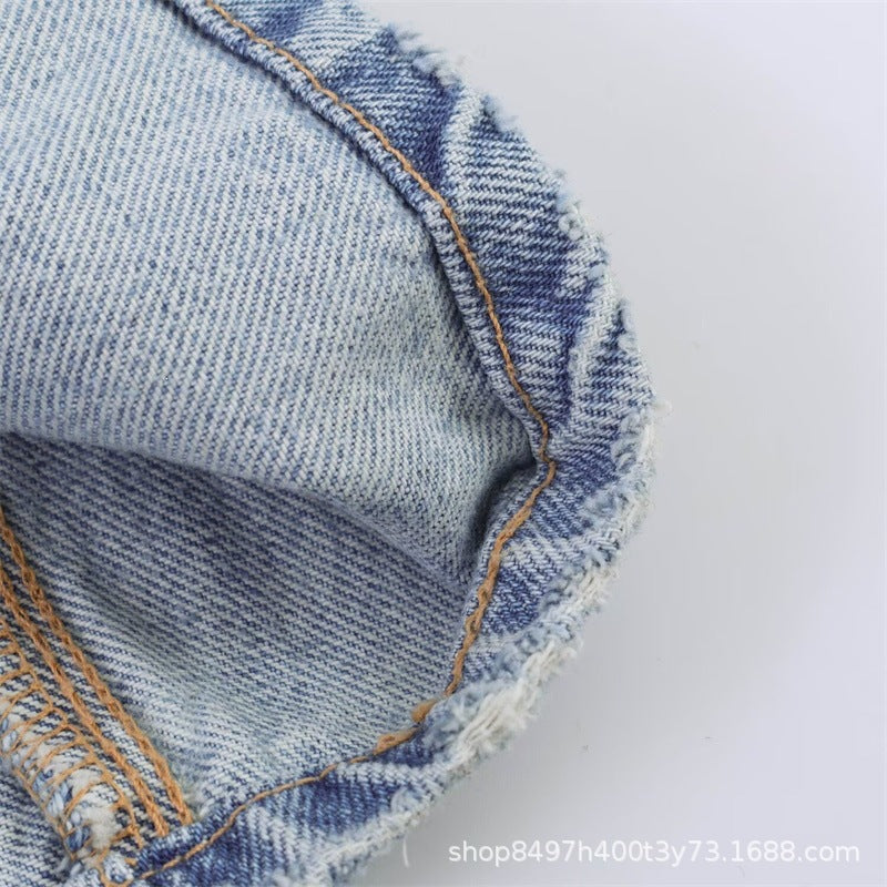 Women Wide High-Waist Jeans with Side Slit Inserts and Skirt Effect Fashion Glam