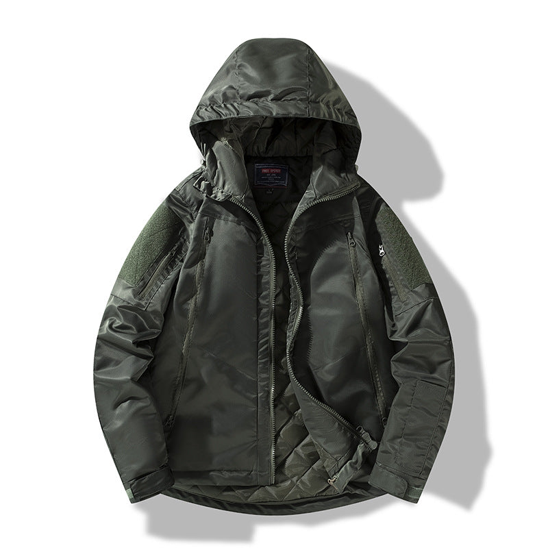 Men's quilted tactical winter jacket with hood and water-repellent outer material Fashion Glam