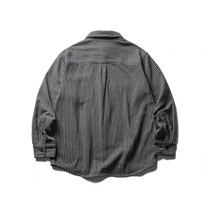 Men's Striped Oversized Shirt made of Washed Cotton Blend with Chest Pocket Fashion Glam