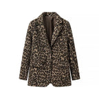 Women's Loose Blazer Coat with Leopard Print and Flap Pockets Fashion Glam