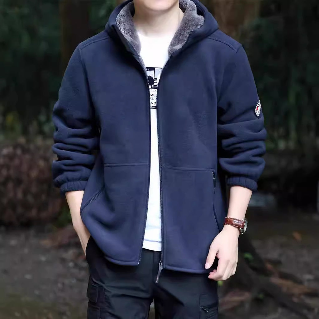 Men's hoodie fleece jacket with Sherpa lining, two-way zipper and wind-resistant front Fashion Glam