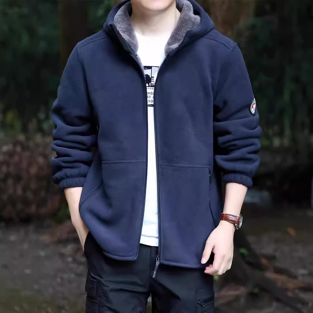 Men's hoodie fleece jacket with Sherpa lining, two-way zipper and wind-resistant front Fashion Glam