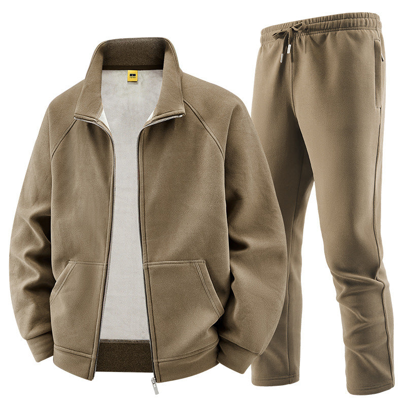 Men's Fleece Training Set with Stand-up Collar and Elastic Waistband Fashion Glam