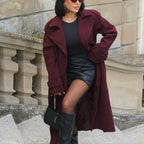 Women's Long Oversized Wool Blend Trench Coat with Wide Lapels and Adjustable Sleeve Straps Fashion Glam
