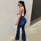 Women's High-Waisted Stretch Jeans with Flared Leg and Figure-Flattering Fit Fashion Glam