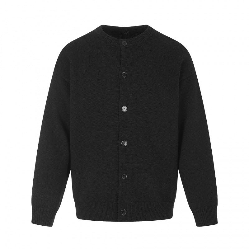 Unisex Boxy Knit Cardigan with Round Neckline and Full Button Placket Fashion Glam