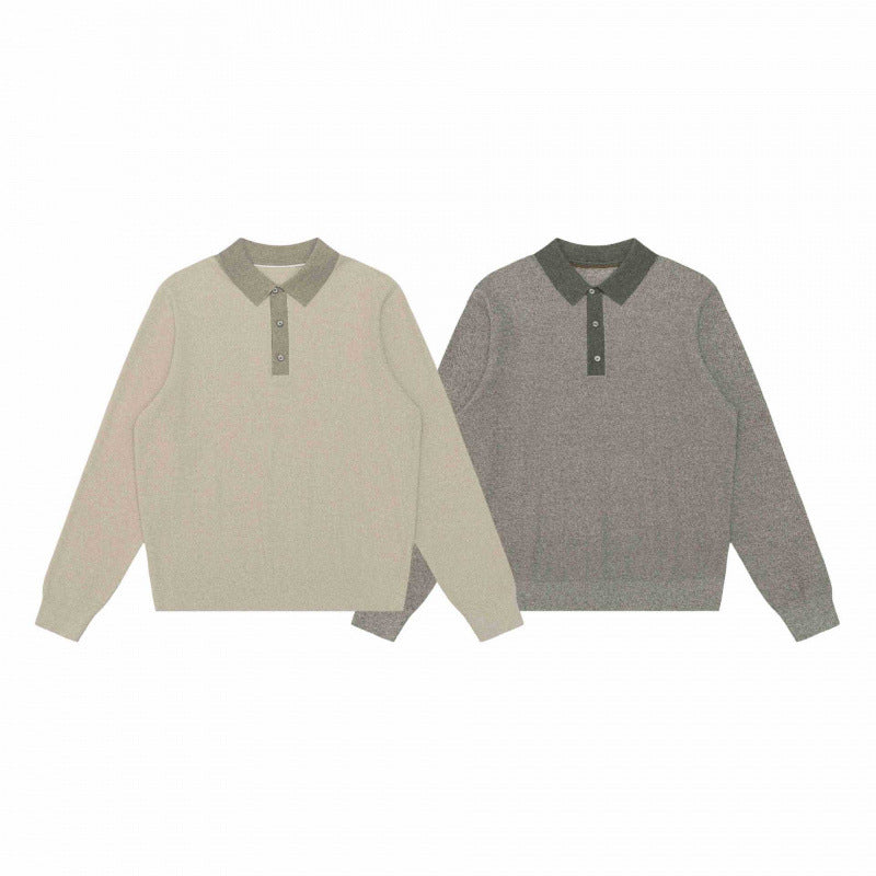 Unisex fine knit polo sweater with Henley button placket and ribbed cuffs Fashion Glam