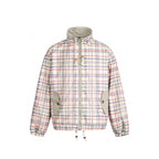 Women Lightweight Checkered Stand Collar Jacket with Drawstring and Flap Pockets Fashion Glam