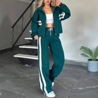 Women Two-Piece Sweat Set with Zipper Jacket and High-Waist Relaxed Jogging Pants Fashion Glam