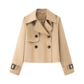 Women Cropped Double-breasted Trench Coat with Wide Lapels and Adjustable Cuffs Fashion Glam