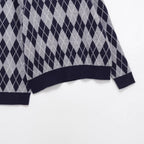 Women's Argyle V-Neck Knitted Sweater with Diamond Pattern Fashion Glam