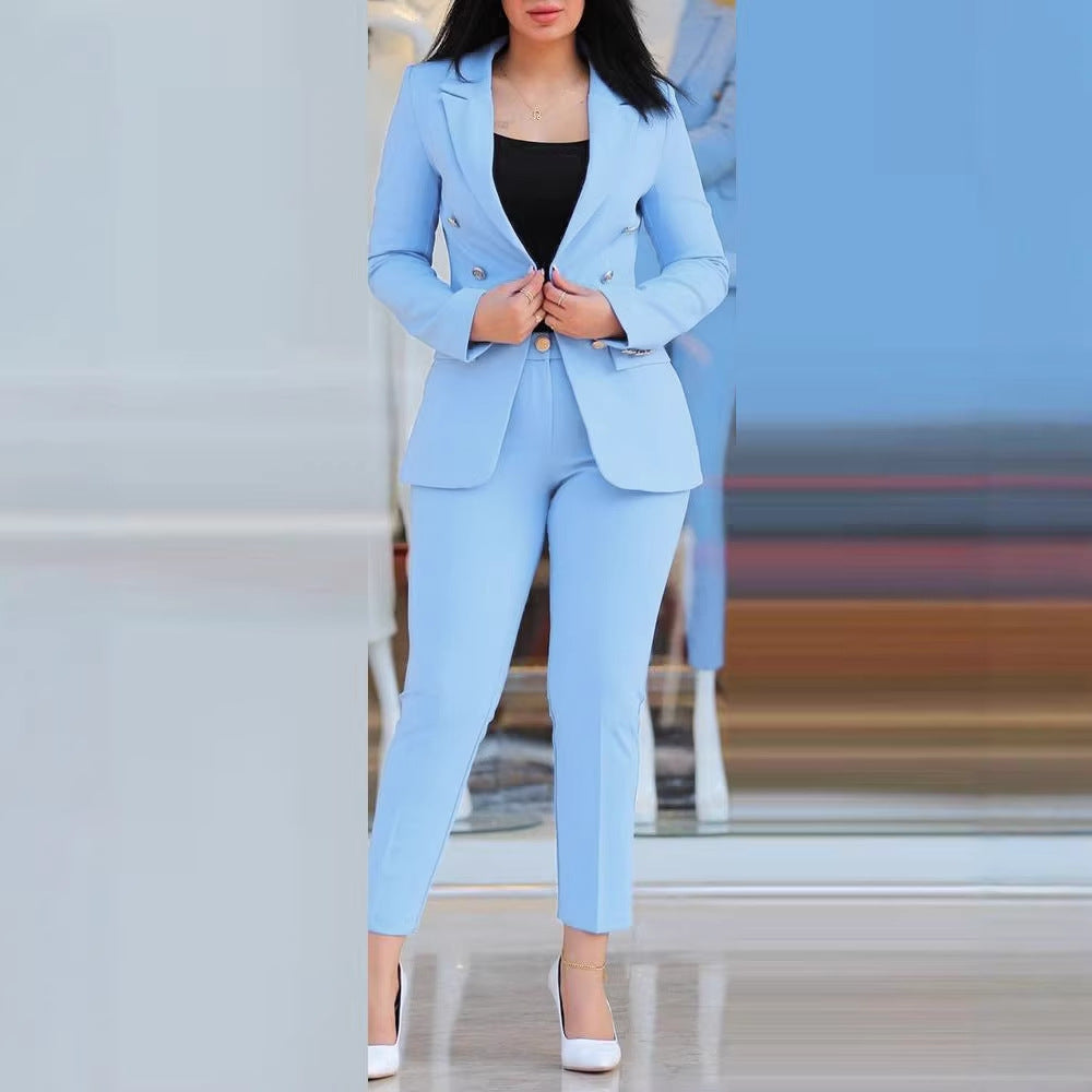 Women's Tailored Two-Piece Blazer with Slim-Fit Trousers in Business Style Fashion Glam
