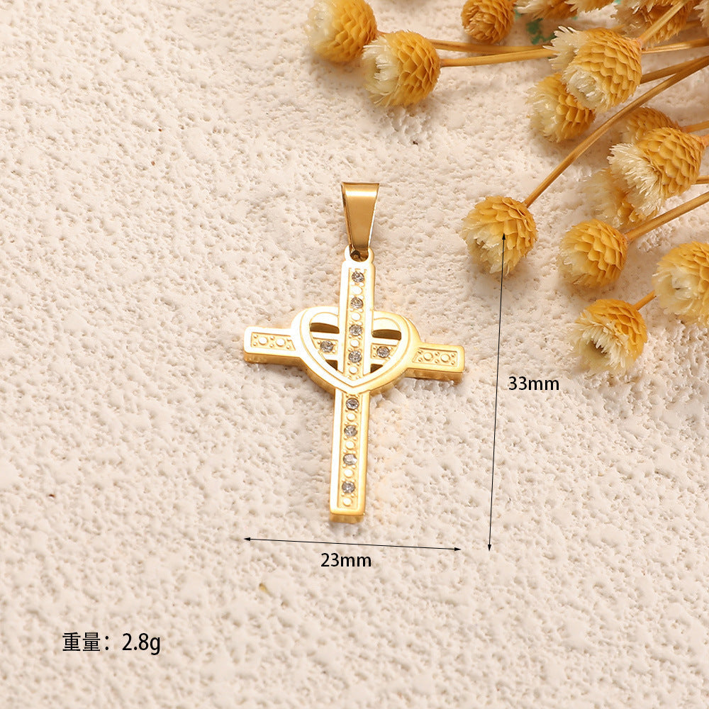 Ladies cross pendant with heart-shaped design and sparkling accents Fashion Glam