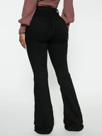 Ladies High-Waist Flared Jeans with Knee Rips and Sculpting Stretch Waistband Fashion Glam