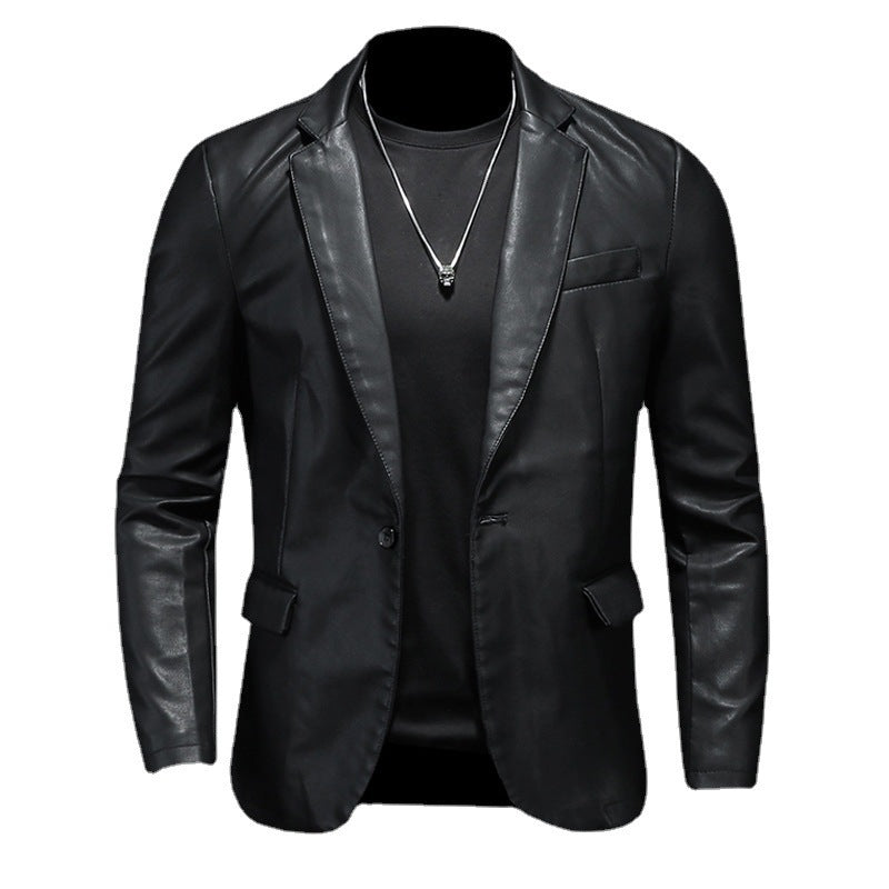 Men's leather blazer with a slim silhouette, pointed lapels, and flap pockets Fashion Glam