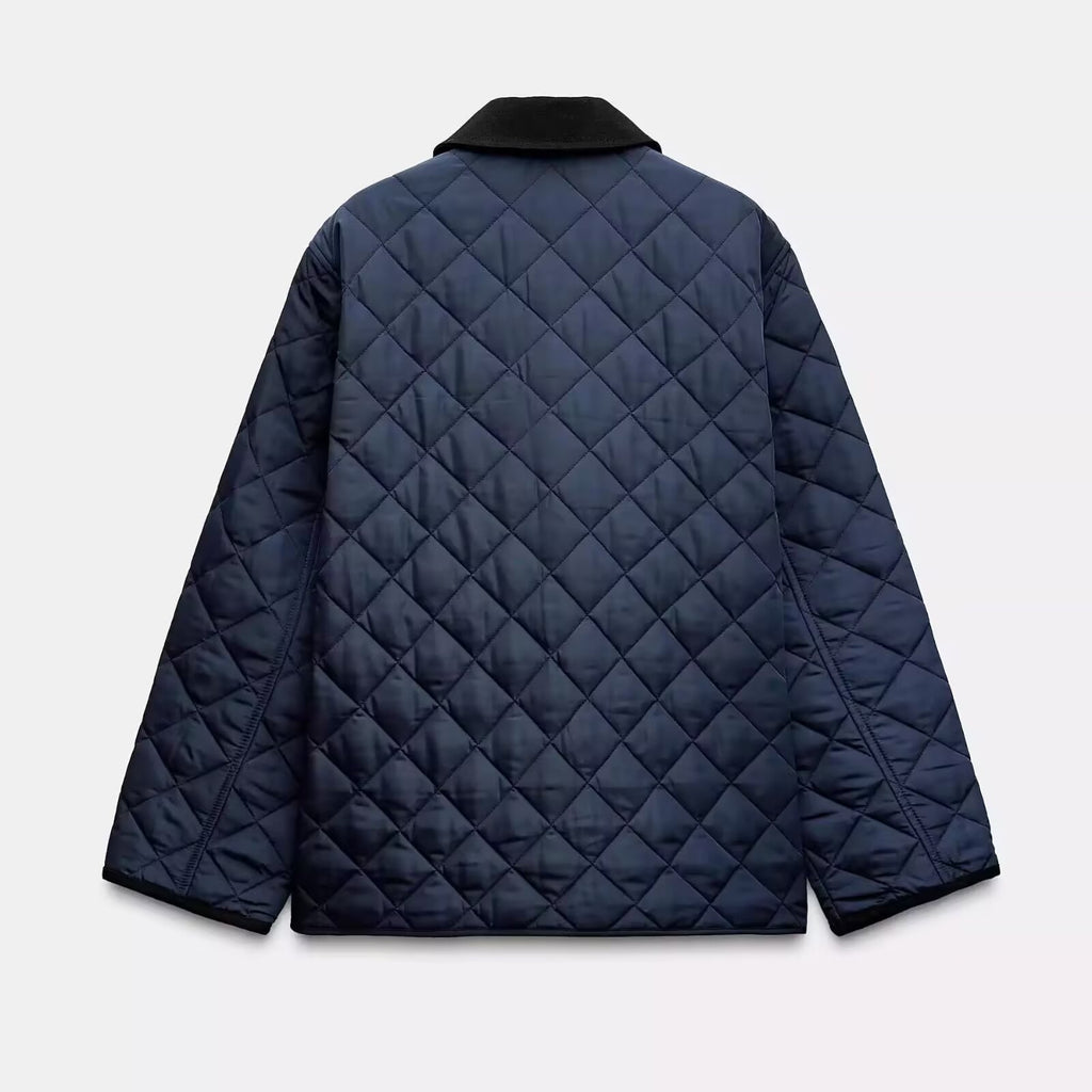 Women Lightweight Quilted Transitional Jacket in Oversized Cocoon with Cord Collar Fashion Glam
