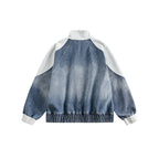 Unisex Boxy Jeans Jacket in Patchwork Look with Stand-Up Collar and Zipper Fashion Glam