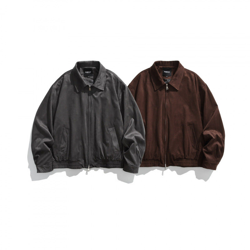 Men's short bomber-style jacket made of microfiber suede with zipper Fashion Glam