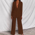 Ladies Elegant Two-Piece Suit with Tailored Long Blazer and Wide Pleated Pant Leg Fashion Glam