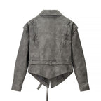 Women's Tailored Suede Blazer with Tie Belt and Lacing Detail Fashion Glam