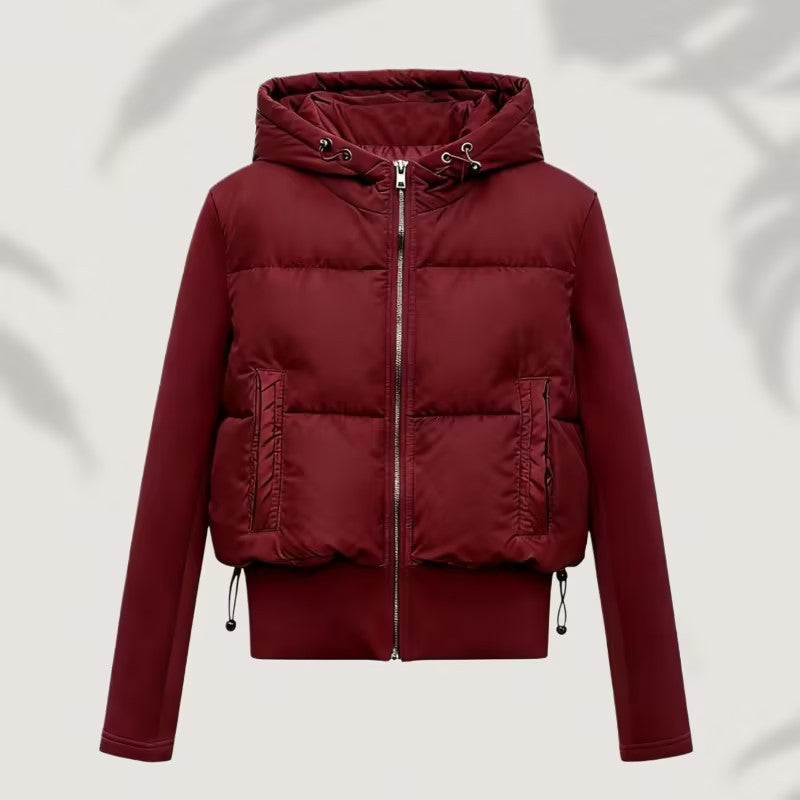 Women's short cut hybrid padded jacket with hood, ribbed cuffs and drawstring Fashion Glam
