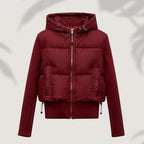 Women's short cut hybrid padded jacket with hood, ribbed cuffs and drawstring Fashion Glam