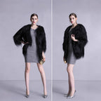 Women Long-Pile Faux Fur Coat with Open Front and Elegant Silhouette Fashion Glam