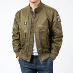 Men's Nylon Bomber Jacket Pilot Style with Multiple Pockets, Sleeve Utility Pocket and Ribbed Cuffs Fashion Glam