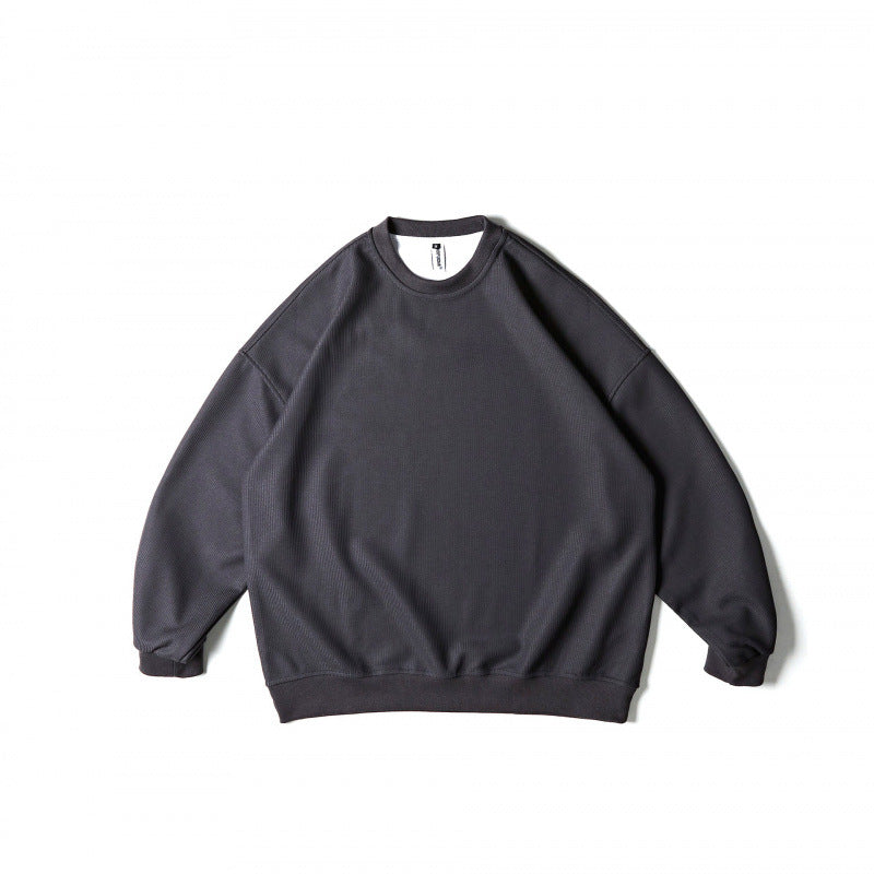 Unisex Loose-Fit Sweatshirt with Waffle Structure, Crew Neck and Ribbed Cuffs Fashion Glam