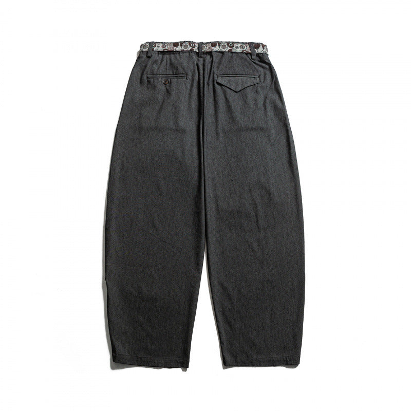 Men's Loose Highwaist Pleated Pants with Elastic Waistband and Printed Drawstring Fashion Glam
