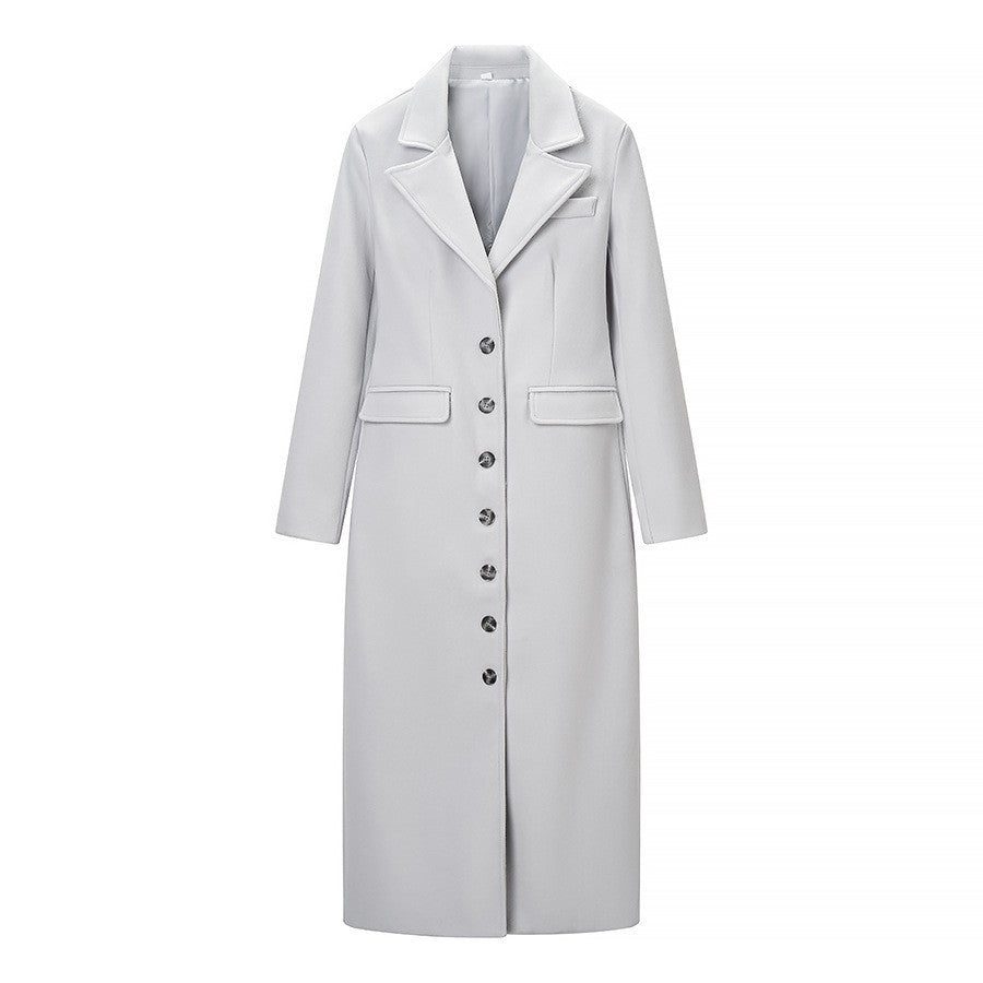 Women Elegant long wool blend coat in clean cut with concealed button placket and dropped shoulder Fashion Glam