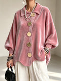 Women's Oversized Velvet Jacket with Large Decorative Buttons and Balloon Sleeves Fashion Glam
