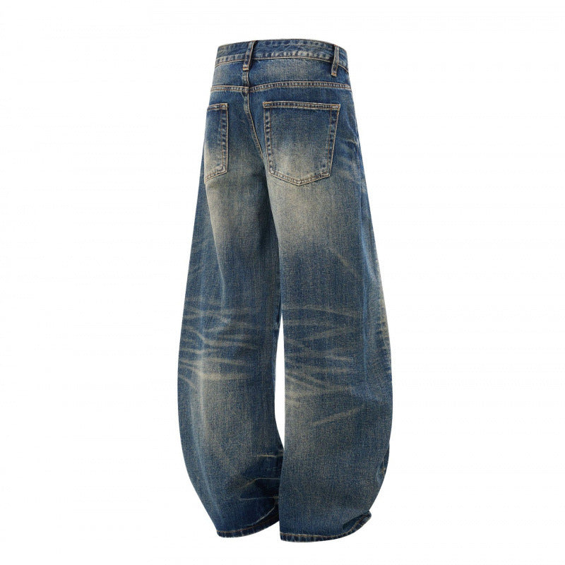 Ladies High-Waist Balloon Jeans with Used Wash and Wide Statement Leg Fashion Glam