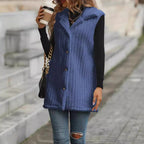 Women's sleeveless quilted vest with teddy lining, shirt collar, and button placket Fashion Glam
