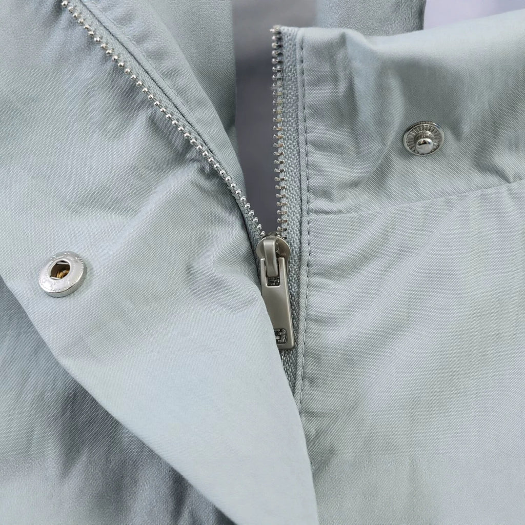 Women's Cropped Utility Jacket with High Standing Collar, Loose Raglan Sleeves and Concealed Front Placket Fashion Glam