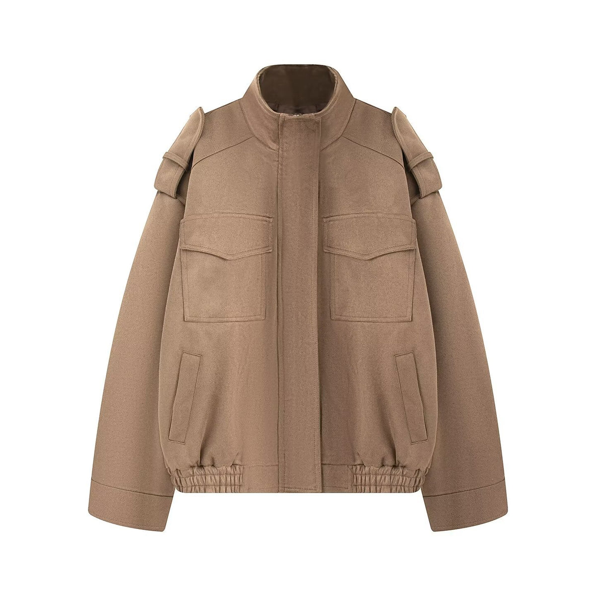 Ladies wool blend blouson with shoulder epaulettes, patch breast pockets and elastic hem Fashion Glam