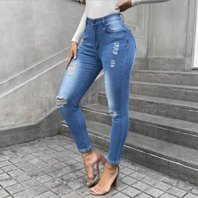 Ladies Shaping Skinny Jeans in Used Look with High Waist and Stretch Form Fashion Glam