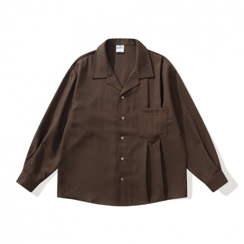 Unisex Oversized Lightweight Long Sleeve Shirt with Notched Collar, Chest Pocket and Boxy Silhouette Fashion Glam