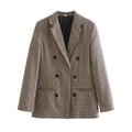 Women's Double-Breasted Houndstooth Blazer with Oversized Cut and Lapel Collar Fashion Glam