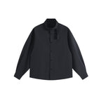 Unisex Boxy Overshirt with Stand Collar, Tie Loop and Snap Button Placket Fashion Glam