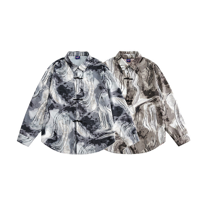 Unisex Boxy Overshirt Jacket with Marble Print and Traditional Toggle Closure Look Fashion Glam