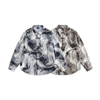 Unisex Boxy Overshirt Jacket with Marble Print and Traditional Toggle Closure Look Fashion Glam