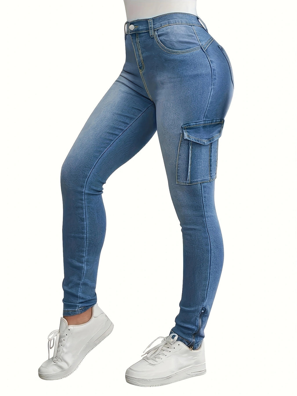 Women's High-waisted Stretch Cargo Jeggings with Slim Fit and Side Cargo Pocket Fashion Glam
