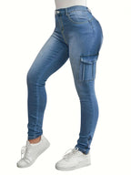 Women's High-waisted Stretch Cargo Jeggings with Slim Fit and Side Cargo Pocket Fashion Glam