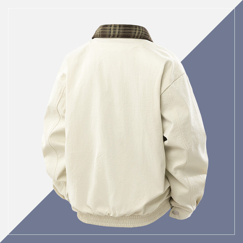 Men's Casual Overshirt Jacket with Checked Lining and Concealed Zipper Fashion Glam